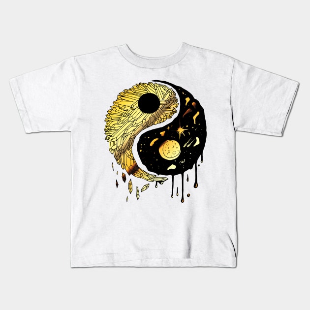 Gold Yin Yang Crystals and The Night Sky Kids T-Shirt by kenallouis